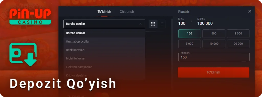 PIN Up Casino-da hisobni to'ldirish bo'yicha ko'rsatmalar