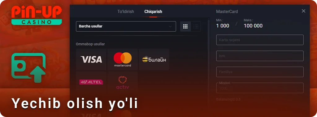 PIN Up onlayn kazinosida o'zbeklar uchun pul olish-bosqichma-bosqich ko'rsatmalar