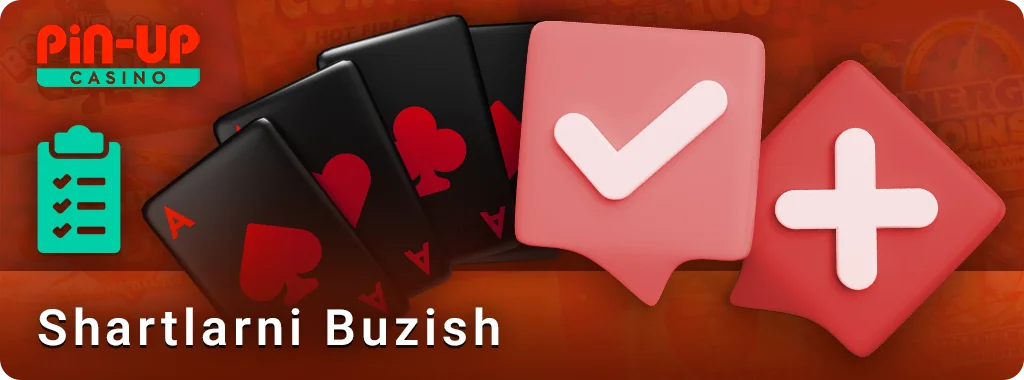 PIN Up onlayn kazinosida taqiqlangan harakatlar-qoidalar