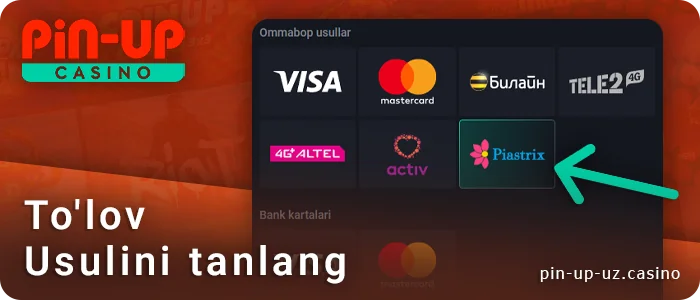 Pin Up onlayn kazinoda depozit usulini tanlang