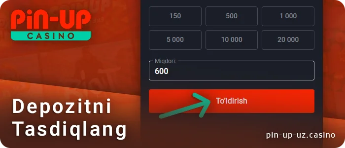 Onlayn kazino Pin Up depozitini tasdiqlang