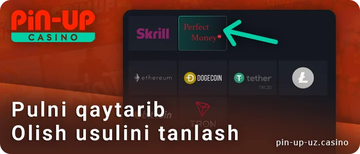 PIN Up onlayn kazinosida pul olish usulini tanlash